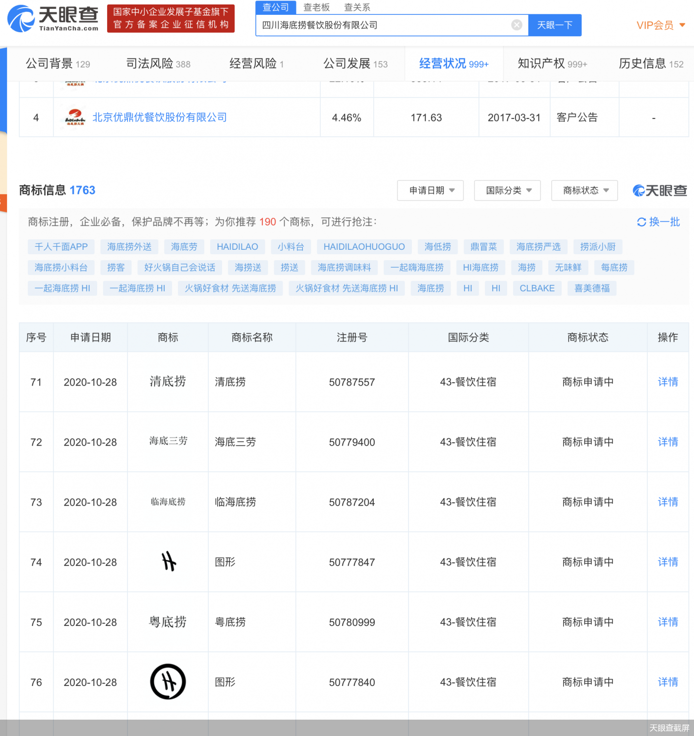 海底撈申請“池底撈”“三每底手勞”“海底撿”等近百項商標
